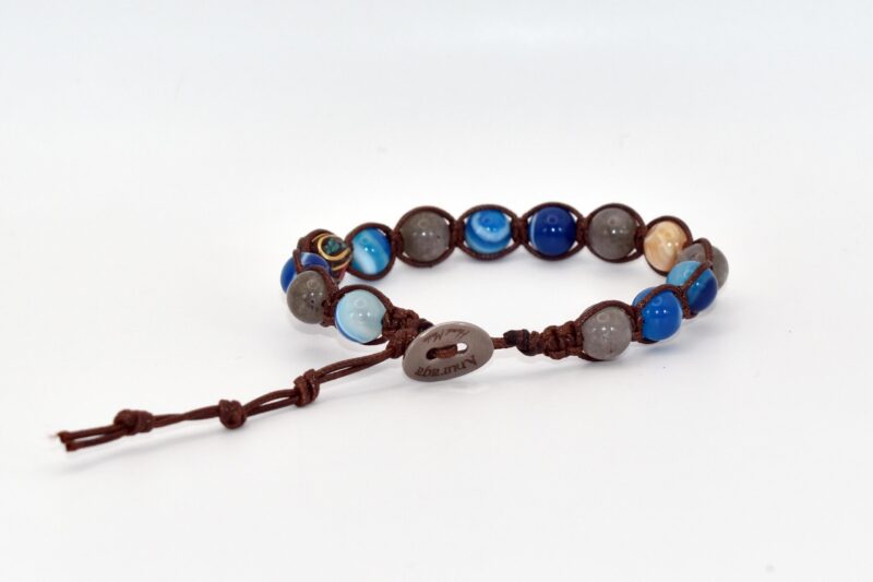 Agata Blu Striata, Labradorite, Madreperla, Ottone Nepalese TC