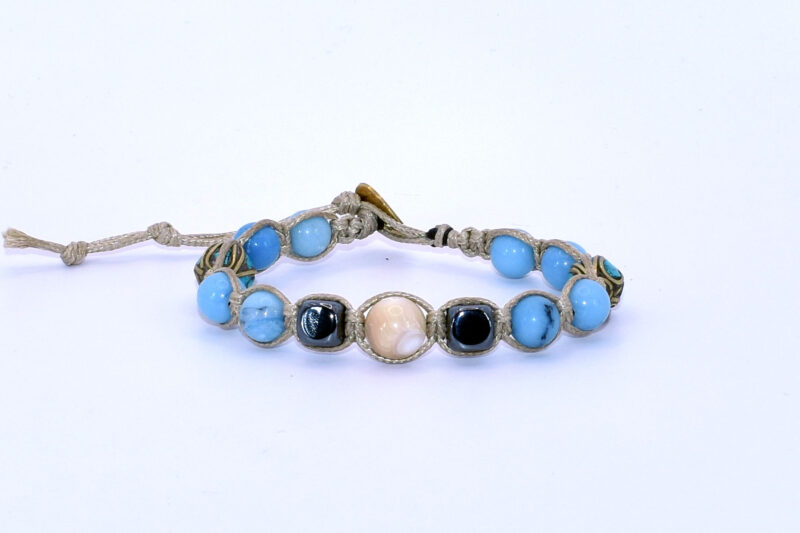 Larimar, Ematite quadrata, Madreperla, Sfera Ottone Turchese
