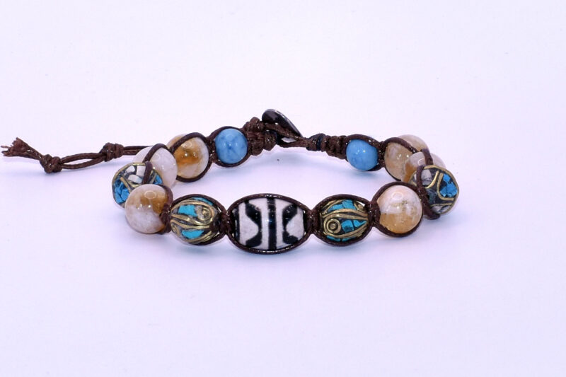 Quarzo Citrino, Larimar, Sfere in Ottone Nepalese Turchese