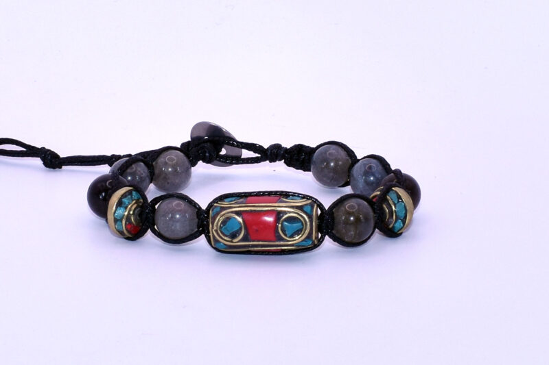 Labradorite, Ottone Nepalese Turchese Corallo, DZI Ottone
