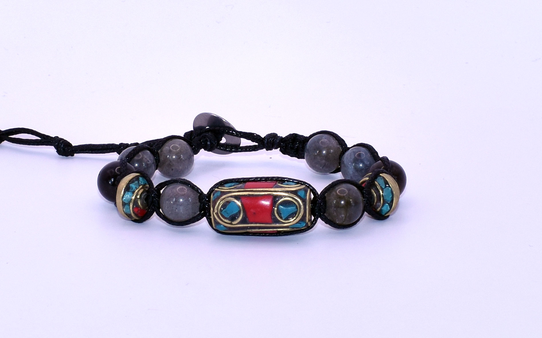 Labradorite, Ottone Nepalese Turchese Corallo, DZI Ottone