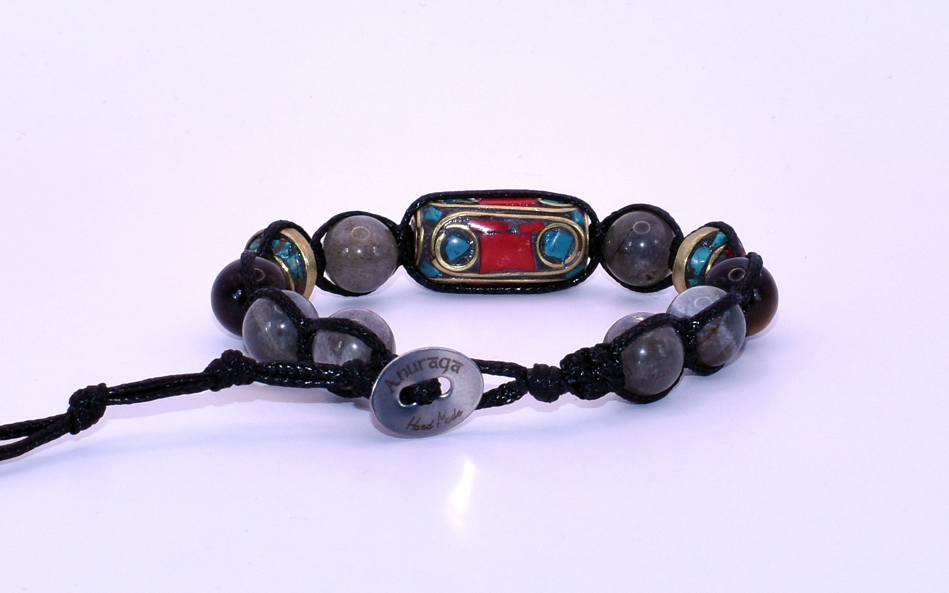 Labradorite, Ottone Nepalese Turchese Corallo, DZI Ottone - immagine 3