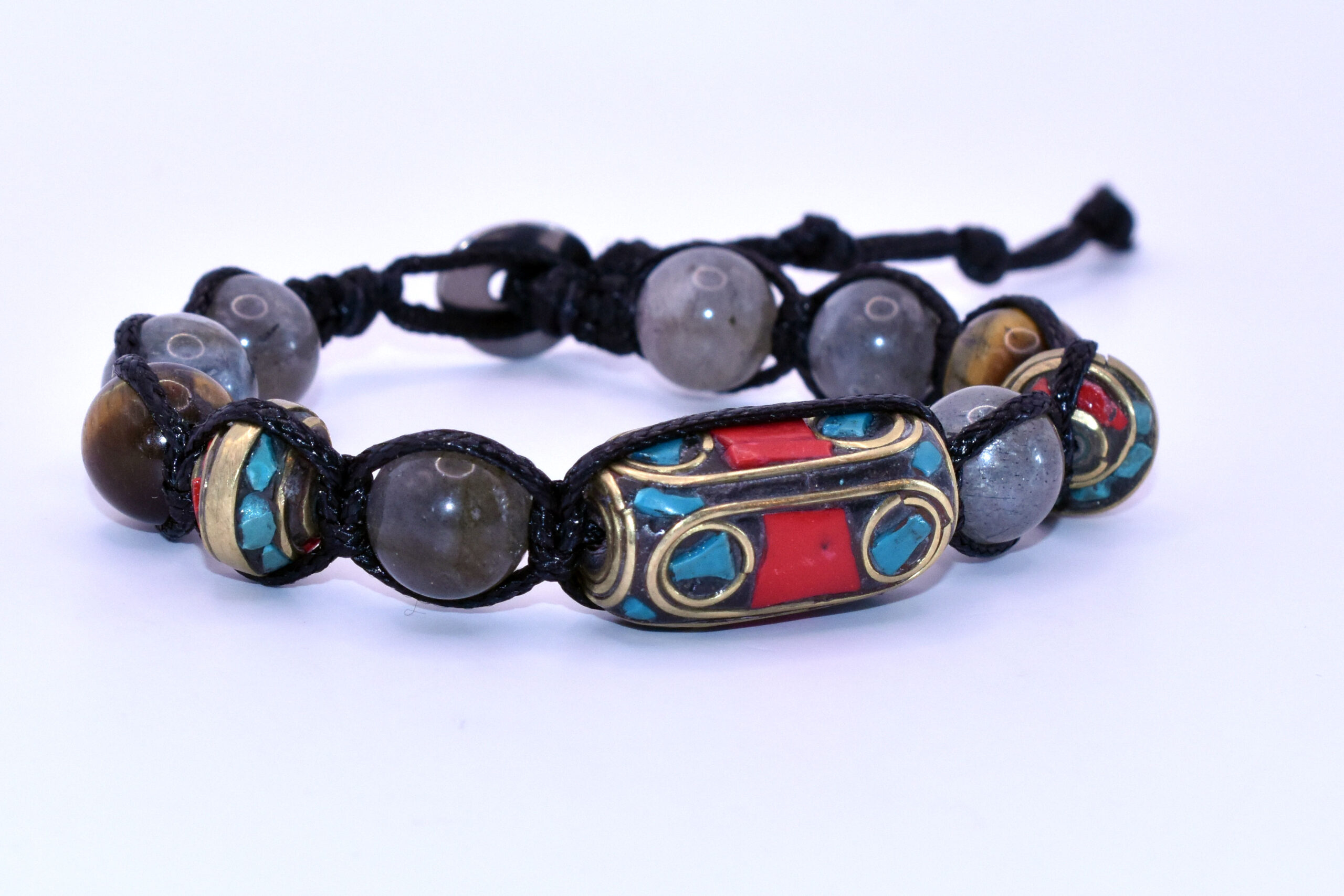 Labradorite, Ottone Nepalese Turchese Corallo, DZI Ottone - immagine 2