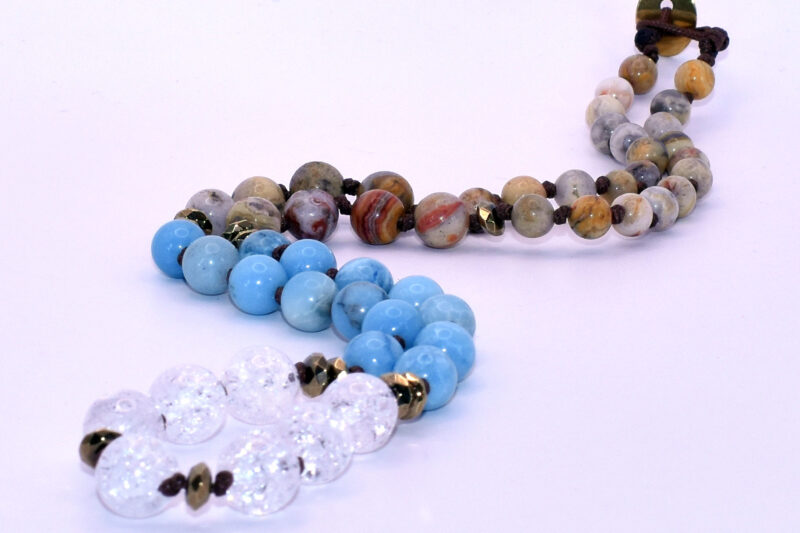 Cristallo di Rocca, Larimar, Diaspro Picasso, Accessori Ematite dorata
