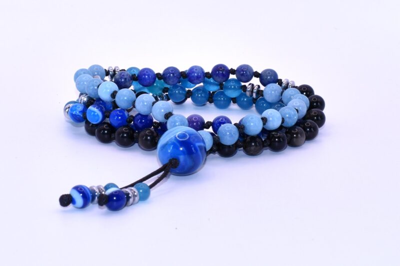 Agata Blu Striata, Giada Larimar, Angelite, Ossidiana, Accessori Ematite