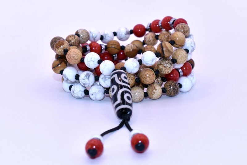 Diaspro Corallo, Paesina, Aulite Bianca, Accessori in Ematite, DZI 6 OCchi